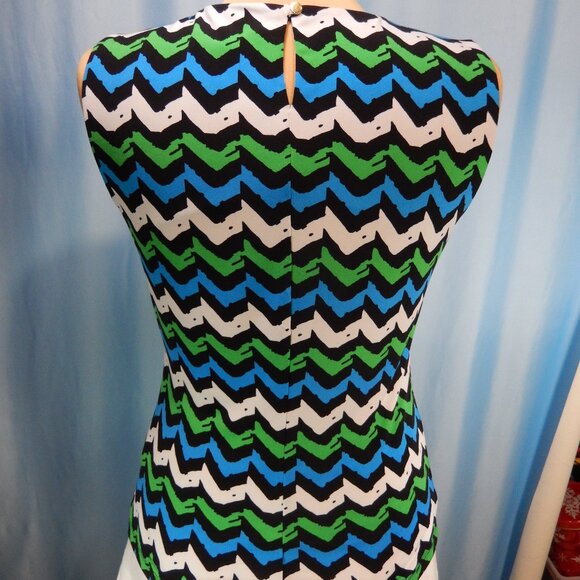 Calvin Klein Green/Blue/White/Black Pleated Neck Sleeveless Career Top Small EUC - Picture 4 of 12